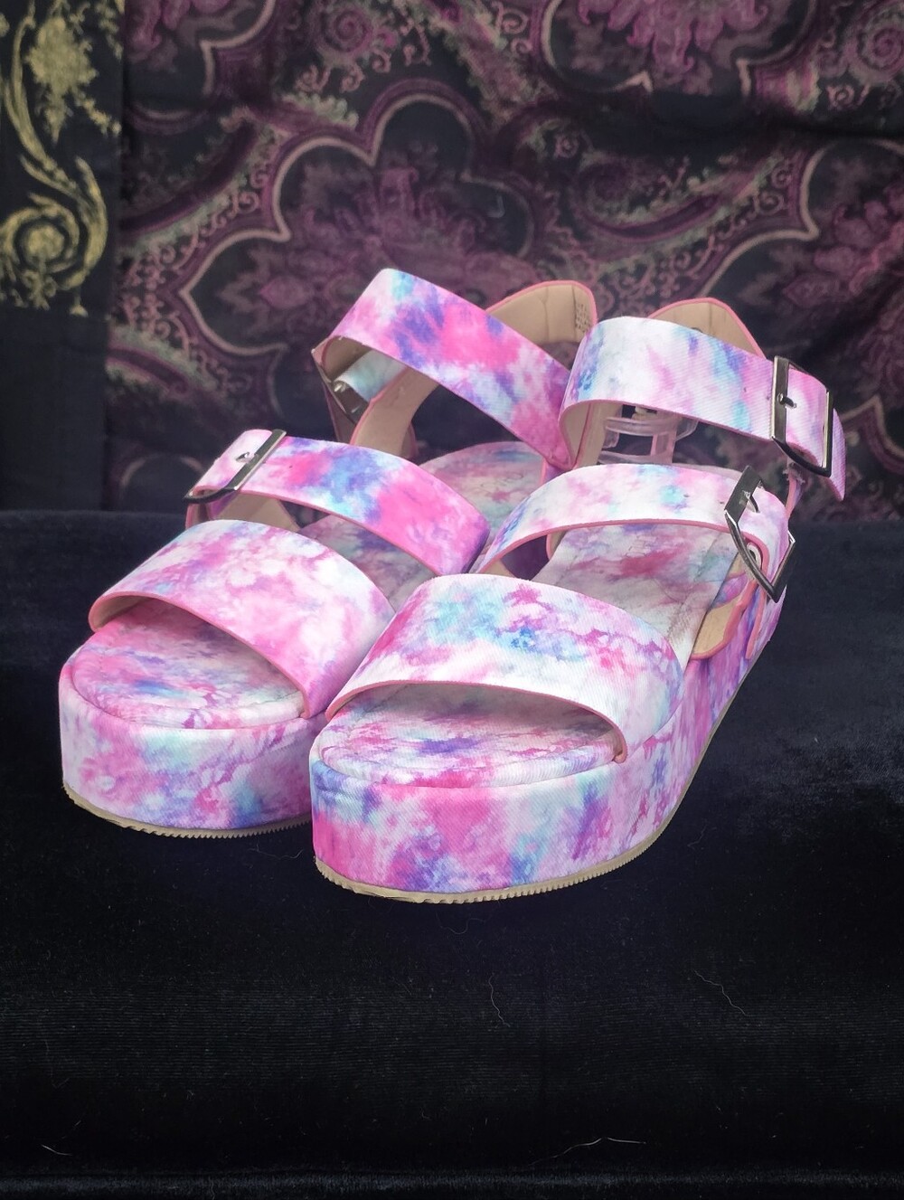 Chase + Chloe Pink Blue Tie-Dye Platform Sandals